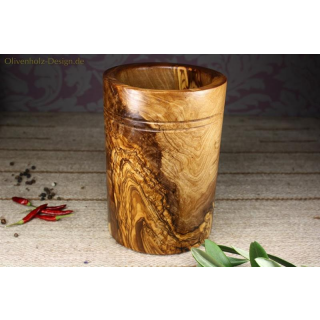 Utensilienbecher Köcher Halter aus Olivenholz 15 x 11 cm zylindrisch
