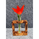 Blumenvase mit Reagenzglas aus Olivenholz