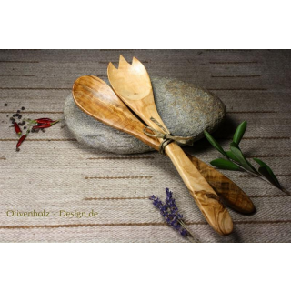 Salatbesteck aus Olivenholz 30 cm mit wenig Maserung