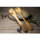 Salatbesteck aus Olivenholz 30 cm mit wenig Maserung