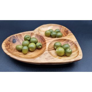 Olivenholzschale in Herzform 3 Fächer 20 cm