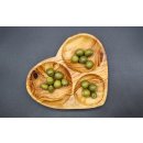 Olivenholzschale in Herzform 3 Fächer 20 cm